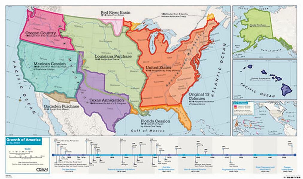 Cram Growth of The United States of America Map, 32 x 54 Inches